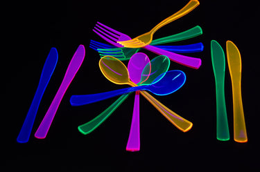 UV Blacklight Reactive Assorted Heavy Weight Cutlery Set- 96 Count